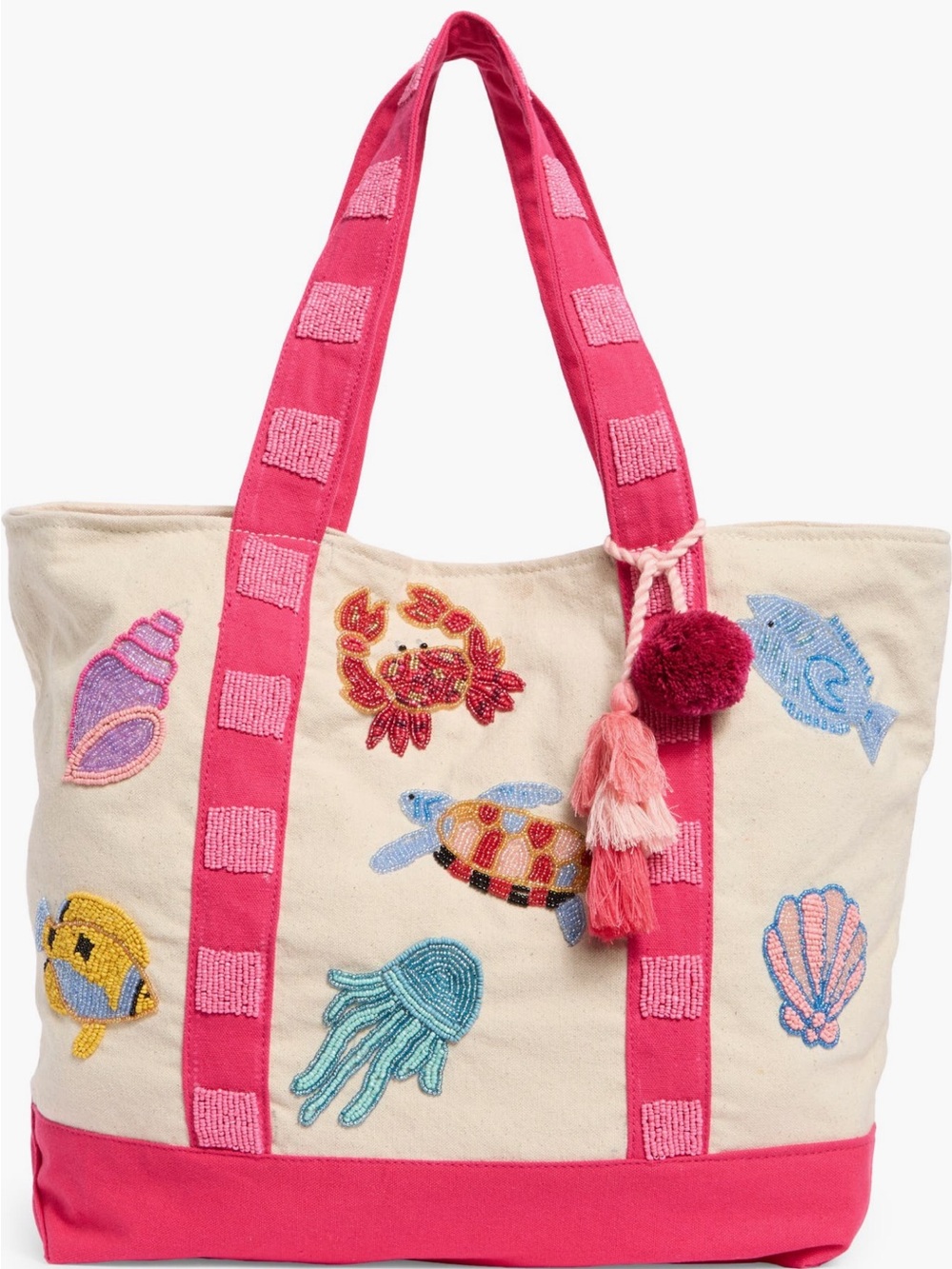🦀 Intricately Beaded Sea Life Canvas Tote Bag 🦀